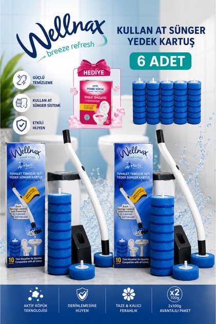 2 Adet Tuvalet Temizlik Seti+60 Adet Kullan At Adet Deterjanlı Tuvalet Yedek+Pembe Köpük Hediye
