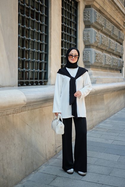 Women's Shoulder Scarf Detailed Suit Black