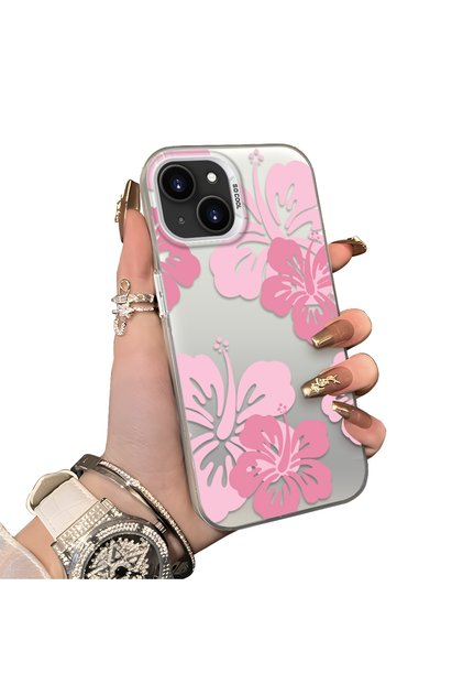iPhone 15 Compatible Silicone Edge Hard Back Case Couple Phone Case with Floral Pattern