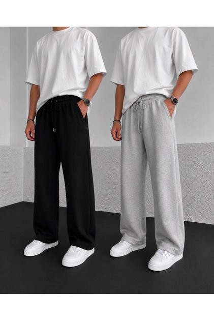 YAZLIK 2 ADET (SİYAH+GRİ) EŞOFMAN ALTI RAHAT KALIP İKİLİ SET JOGGER CEP