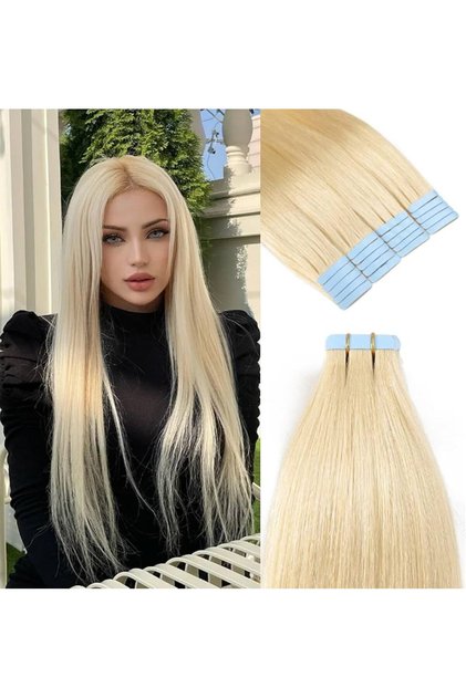 40 Adet 100 GR - %100 Gerçek İnsan Saçı Bant Kaynak #613 Platin 70 CM