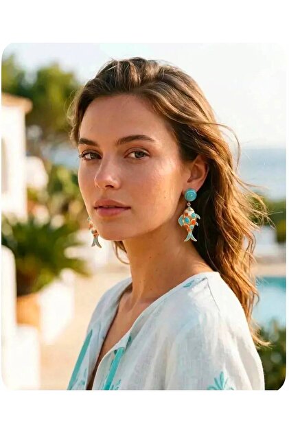 Summer Collection Beach Fashion Blue Fish Look Women's Earrings