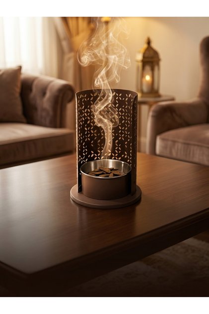 مبخرة معدنية مودرن لون بنى بتصميم مفرغ فاخر