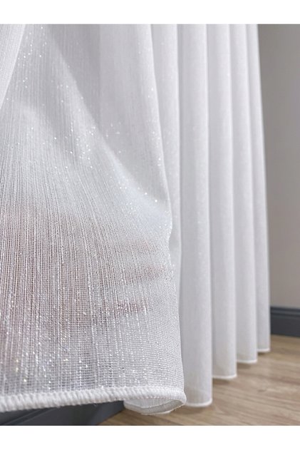 Stylish Shimmering Glittery Tulle Curtain with Bamboo Texture, 1/3 Layer, Tightly Pleated