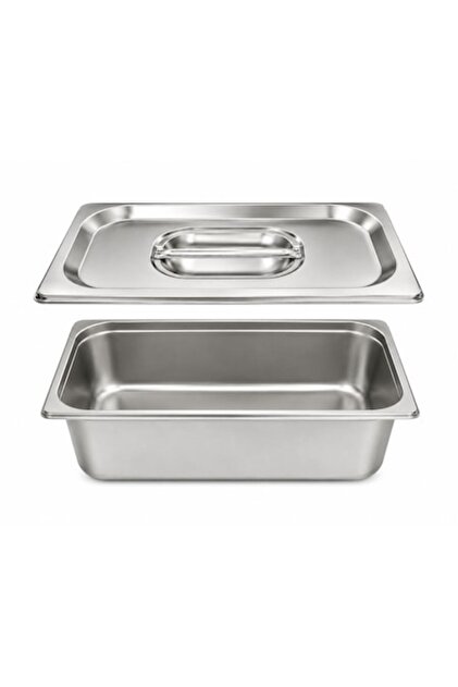 Tavă gastronomică din oțel inoxidabil cu capac și mâner, rezistentă la temperaturi, 32.5x16.5x10.5 cm