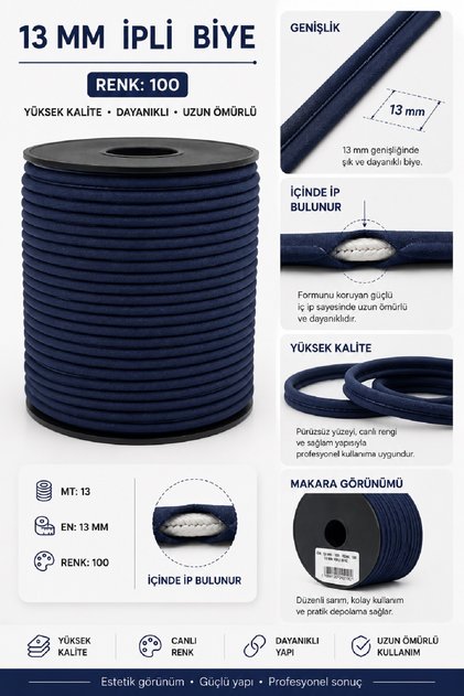 100% Cotton Verev Layered Drawstring Bias Tape 13 mm (25 Meters) - Cotton Sewing and Bias Tape
