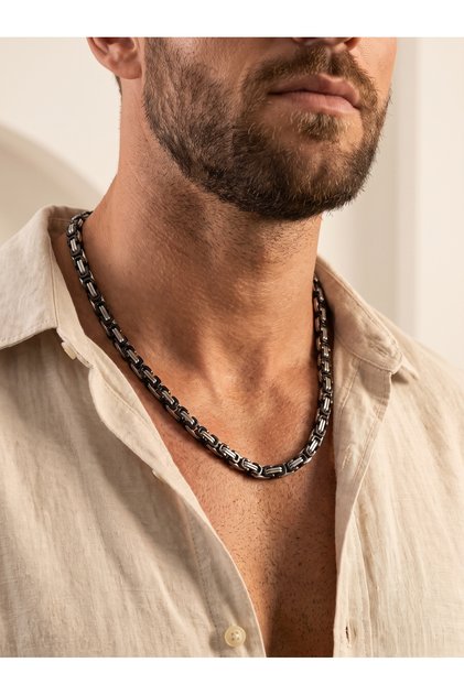 Men's Steel Necklace King Chain Black White Masculine Gift 01905