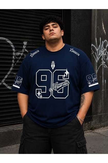 Erkek Oversize 96 New York Baskılı %100 Pamuk Tişört – Unisex Sokak Stili (S-5XL)