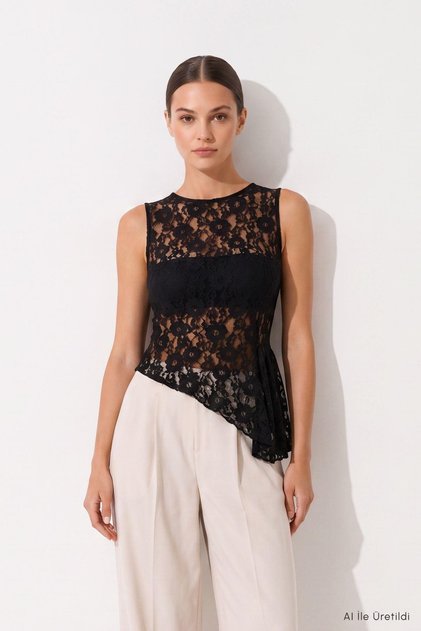 Black V-Cut Blouse 6841