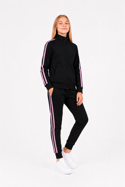 Girl's Cotton Stand Collar Tracksuit Set Black-26112