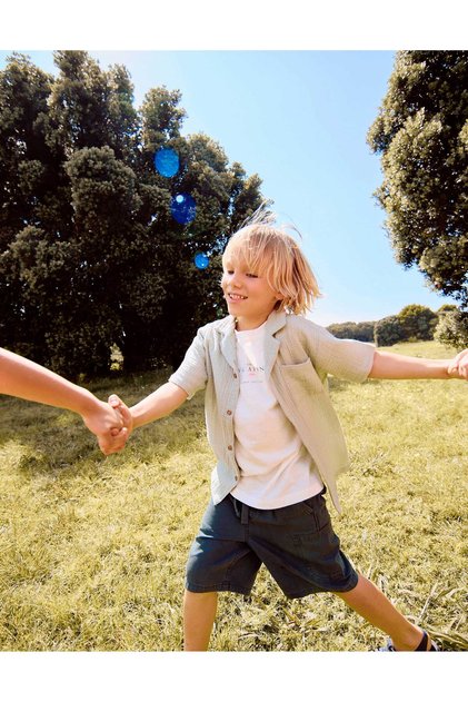 Short Sleeve Shirt In Double Gauze Cotton For Boys, Light Green