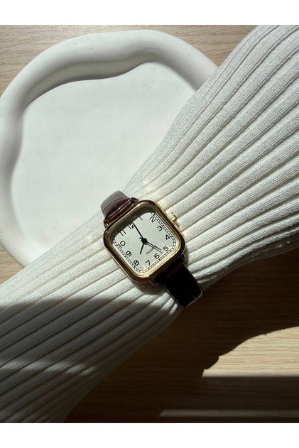 Minimal Leather Cord Women's Wristwatch Pan Bitter Brown