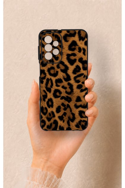 Samsung A23 Compatible Dark Leopard Leather Patterned Silicone Case