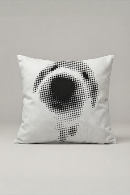 Black and White Close-Up Dog Patterned Cushion Cover 261 – Curious Dog Design 45X45 cm