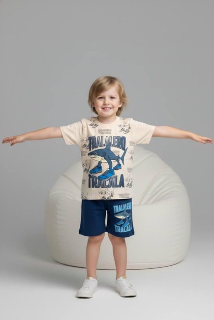 Printed Boys' T-Shirt and Shorts Set - 6629