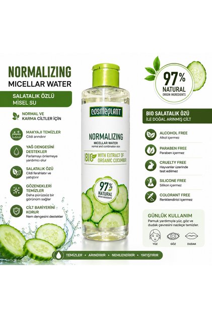 Cucumber Extract Micellar Water 200 ml – Makeup Remover, Skin Purifying and Moisturizing Facial Cleansing Water