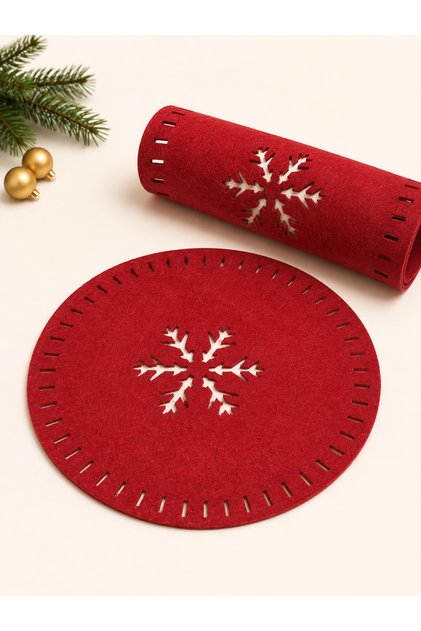 Set of 2 Snowflake Patterned American Placemats 30 × 40 cm – Decorative Table Service