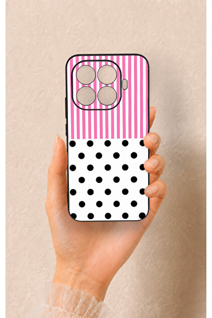 Mi 15T PRO Uyumlu Pembe Çizgili Puantiye Desenli Silikon Kılıf