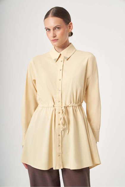 Women's Collared Knitwear Poplin Shirt Yellow 31444