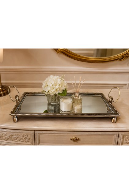 64 cm Huge Large Rectangular Metal Glass Garden Mirror Decorative Dresser Top Presentation Stand Antique 64X27X11