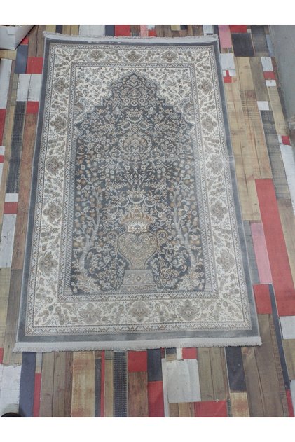 Silver Gray Bamboo Silk Prayer Rug, Textured, 80X125 cm Luxury Prayer Mat and Decorative Carpet