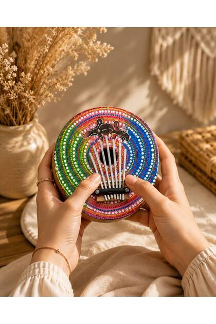 Kalimba El Yapımı Kalimba Başparmak Piyanosu Coconat Batikli Mini Kalimba Dekoratif ve Hediyelik 16 cm
