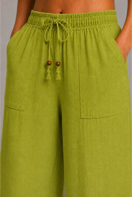 Cotton Muslin Fabric Summer Sweat-Repellent Cotton High Waist Wide Leg Palazzo Women's Trousers