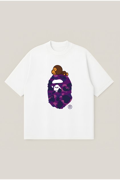A Bathing Ape Pink Printed Oversize Boxy Cut Unisex 100% Cotton Breathable T-Shirt