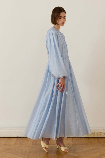 Monroe Nervür Stitched Long Dress Blue
