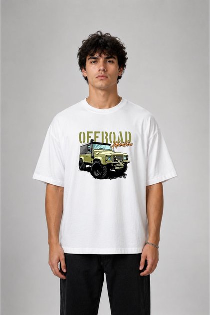 Off Road Printed Cotton White T-Shirt T-Shirt