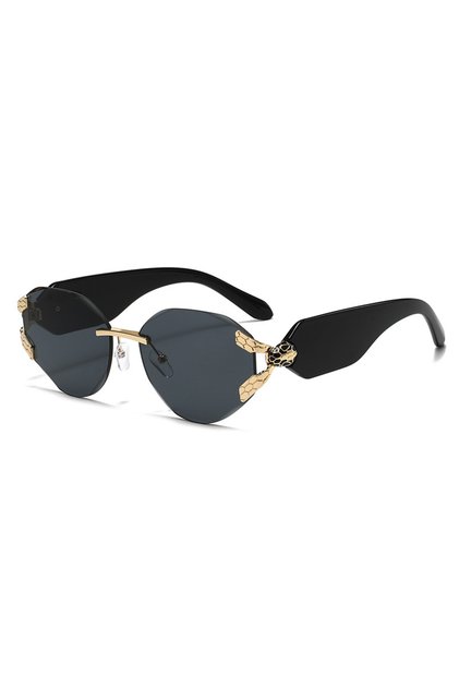 c1 no case 2026 Snake Head Decor Rimless Sunglasses Women's UV400 Protection Shades Wide Temple Grad