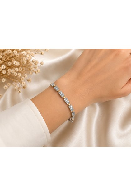 316L Stainless Steel Silver Color Gold Bead Detailed Women's Bracelet