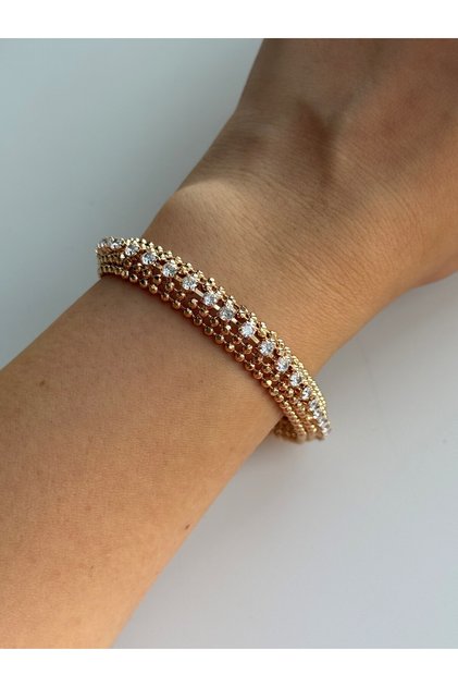 Çelik Rose Gold Zarif Taşlı Bombeli Model Paige Bileklik -kararma yapmaz-