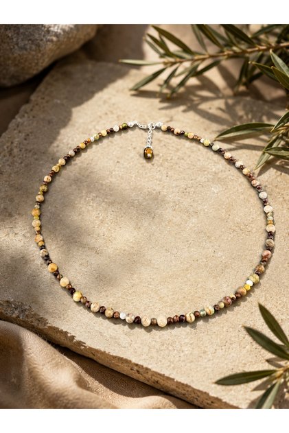 Doğal Akik Taşlı Kadın Kolye – 925 Ayar Gümüş Detaylı Renkli Doğal Taş Kolye