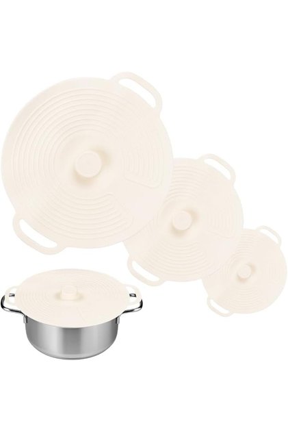 ® Set of 3Pcs Round Silicone Pot Lids Bowl Lid, 3 Sizes 18/24/32.5cm Dia, Heat Resistant Sili
