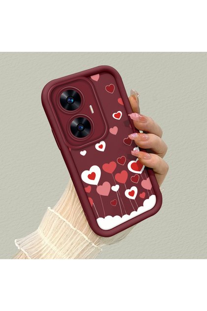 Realme C55 Compatible Colorful Heart Balloon Patterned Silicone Case, Stylish Impact Protection