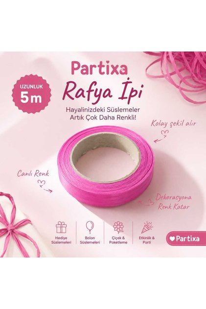 Pink Raffia Twine - Balloon Binding and Gift Wrapping Decoration Twine (1 Roll 5 Meters)
