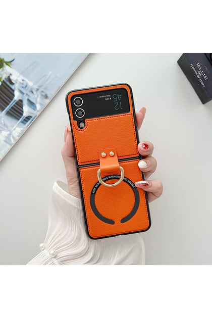 Galaxy Z Flip5 Orange Flip8 PU Leather Magnetic Phone Case for Samsung Galaxy Z Flip 8 7 fe 6 5 4 wi