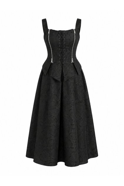Black Patterned Corset Blouse Skirt Double Set - 2Y202610