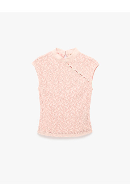 Slim Fit Sleeveless Stand-Up Qipao Collar Lace Blouse