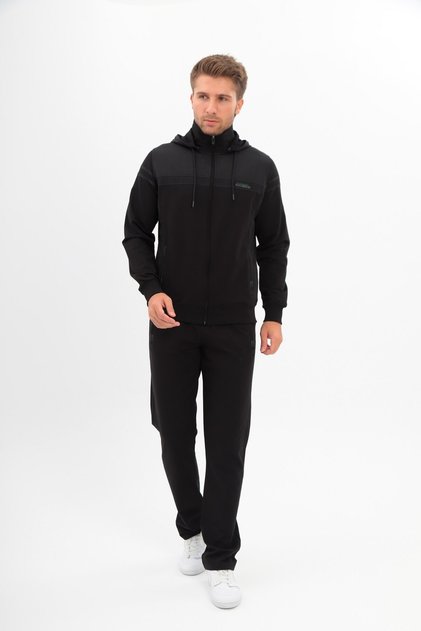 Lycra Men's Tracksuit Set 12320 Sports Bottom Top Set Black