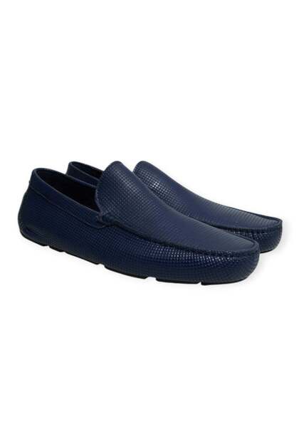 Dark Blue Laceless Genuine Leather Men's Shoes