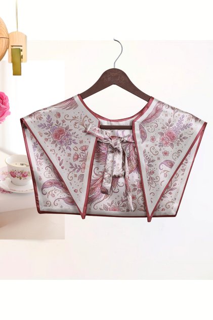 Phoenix (Simurg) / Emerald Patterned Cream Dried Rose Flower Motif Luxury Women's Shoulder Shawl - Collar