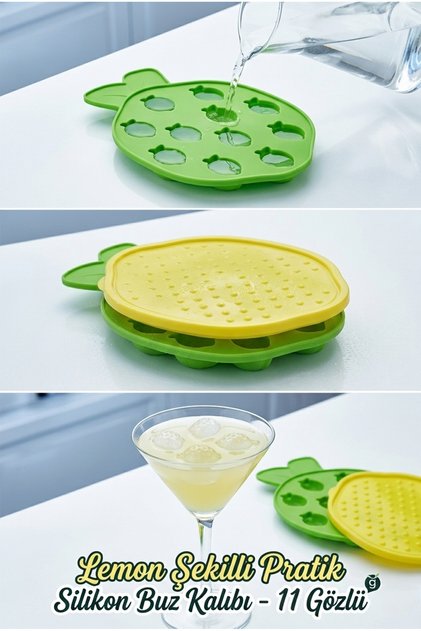 Lemon Shaped Silicone Ice Mold with Lid - 11 Cavity Practical Ice Tray and Cocktail Ice Mold