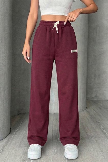 Wide Leg Sweatpants with Elastic Waistband, Contrast Lacing Detail, and Pockets