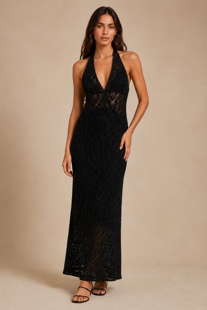 Halter Neck Openwork Long Dress