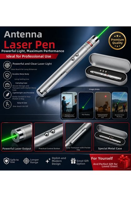 Premium Antenna Laser Pen Set Metal Body with Carrying Box Strong Beam Performance