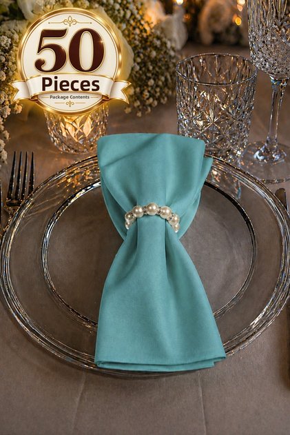 Fabric Napkins 50-Pack | Napkin Ring Gift Set, Complete with 100 Pieces