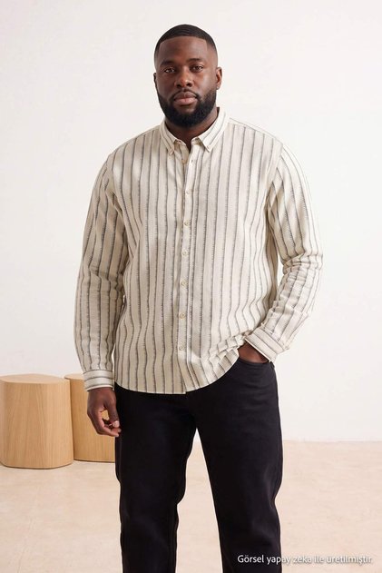 Ecru Regular Men's Large Size Shirt Tmnss26Ax00003