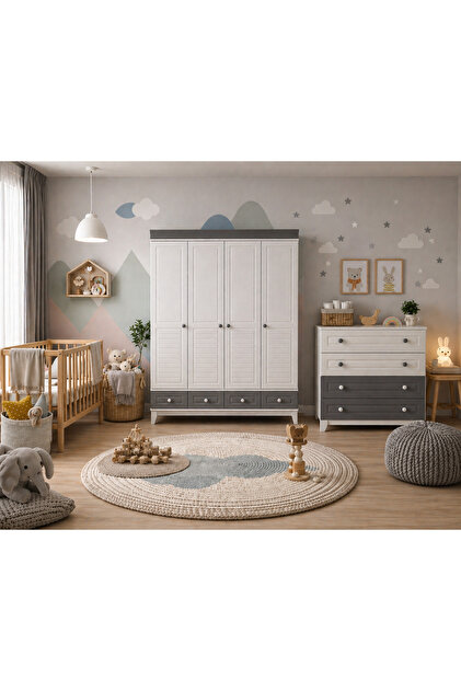 Babyhope 953-58 Nevada 3 Kapılı Gardırop Bebek Dolabı Mat Beyaz